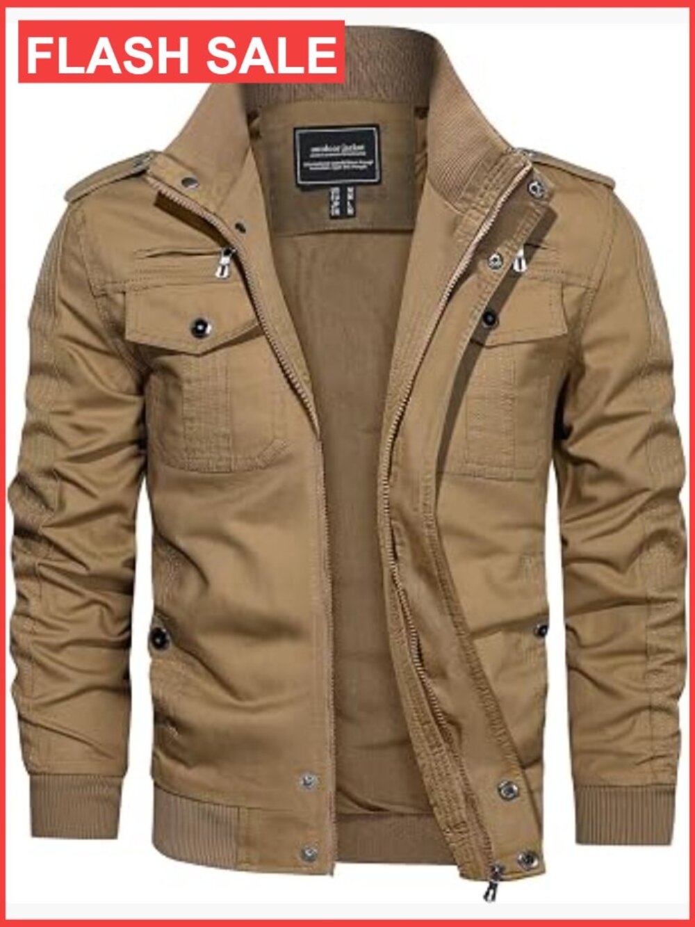 Men's Military Jacket Casual Workwear Coat Multi Pockets Cotton